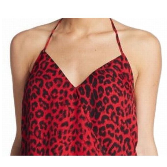Parker Red Womens Animal Print V-Neck Halter Top - Picture 2 of 5